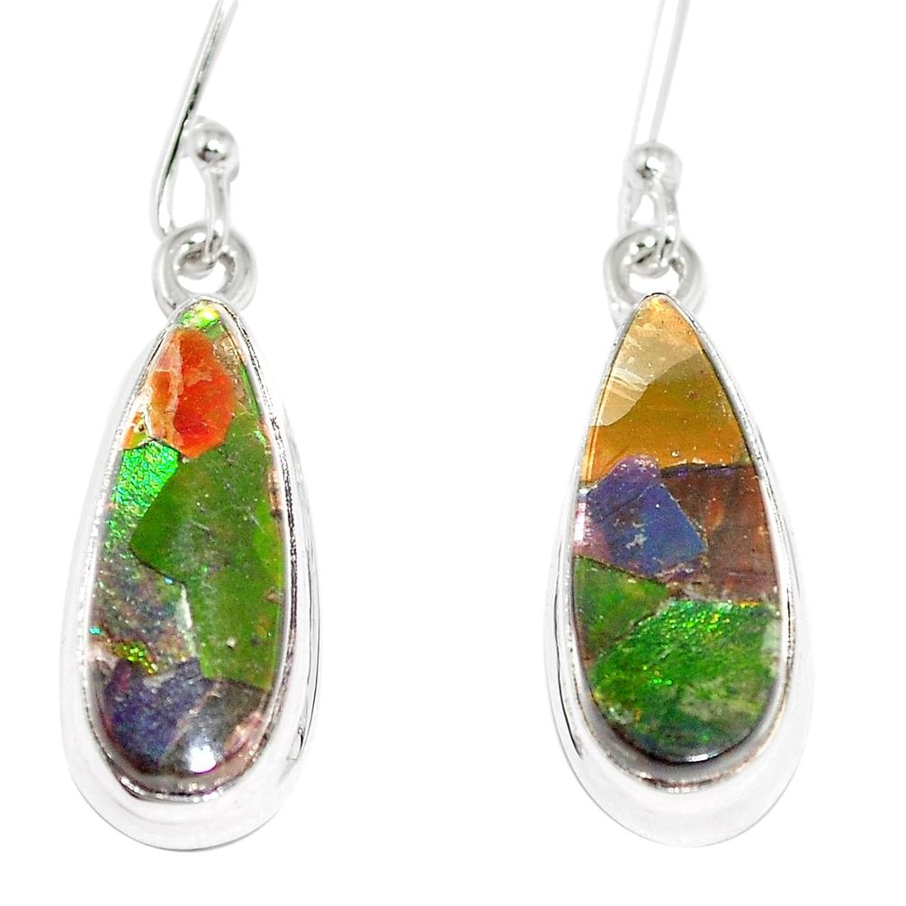 12.62cts natural multicolor ammolite triplets 925 silver dangle earrings p6970