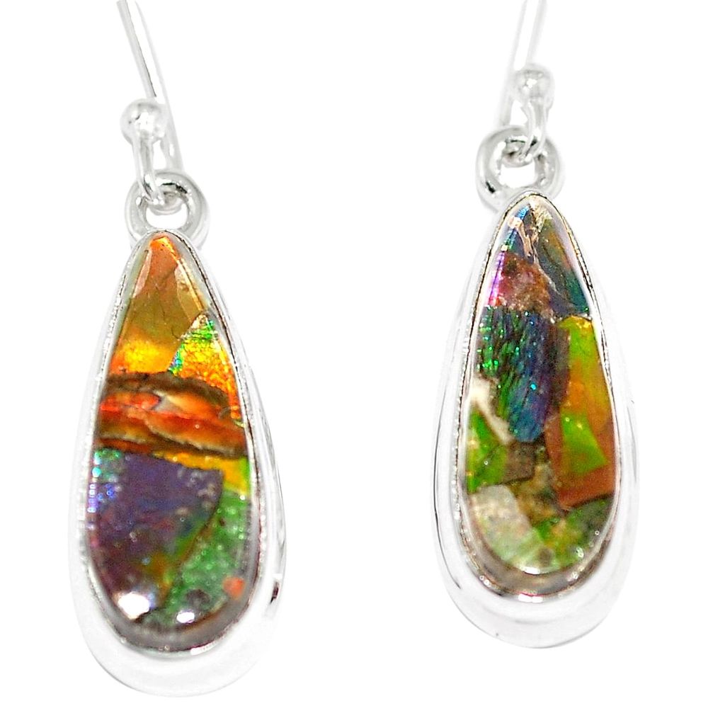 12.05cts natural multicolor ammolite triplets 925 silver dangle earrings p6971