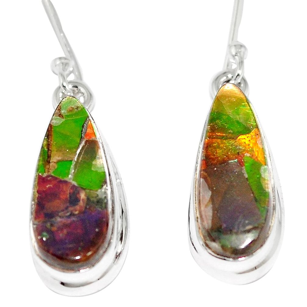 12.53cts natural multicolor ammolite triplets 925 silver dangle earrings p6976