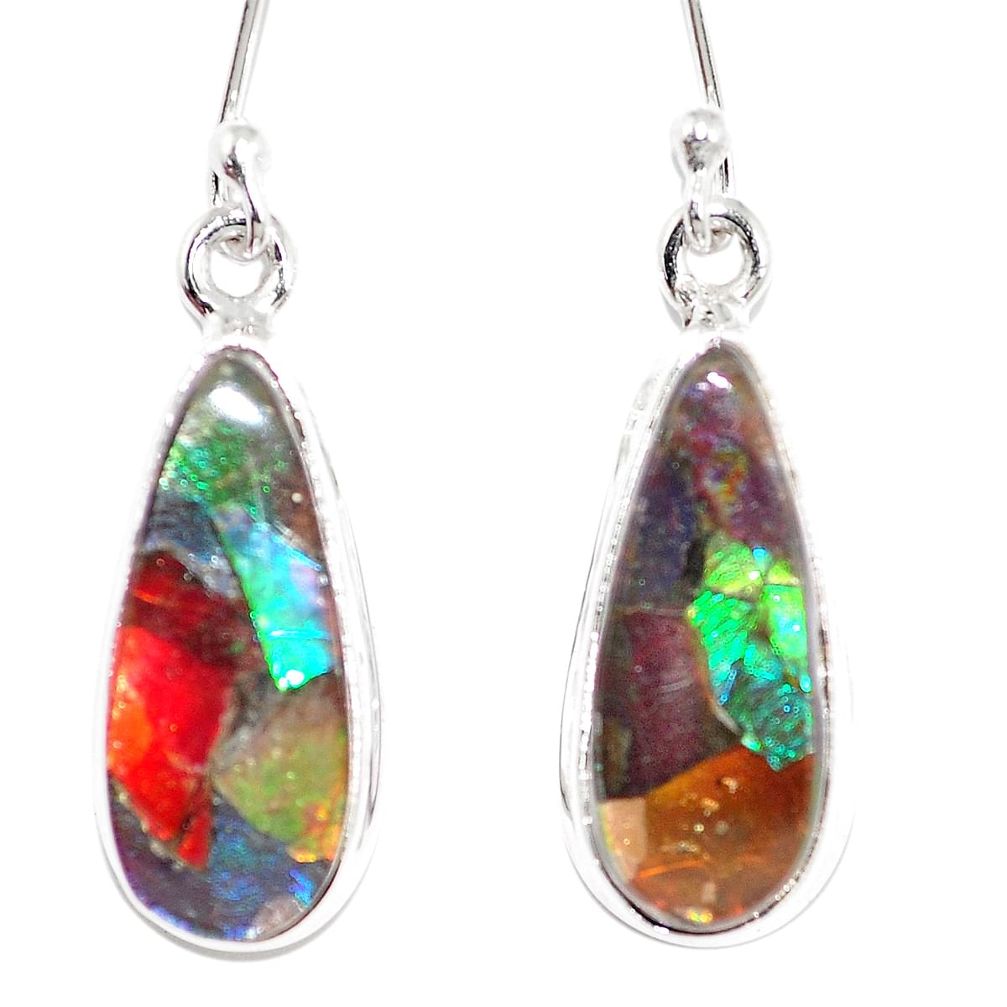 12.43cts natural multicolor ammolite triplets 925 silver dangle earrings p6979