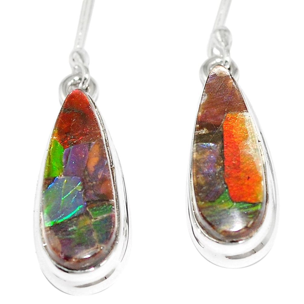12.70cts natural multicolor ammolite triplets 925 silver dangle earrings p6980