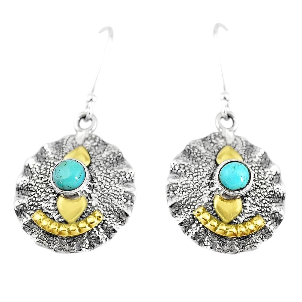 1.84cts victorian sleeping beauty turquoise 925 silver two tone earrings p7535