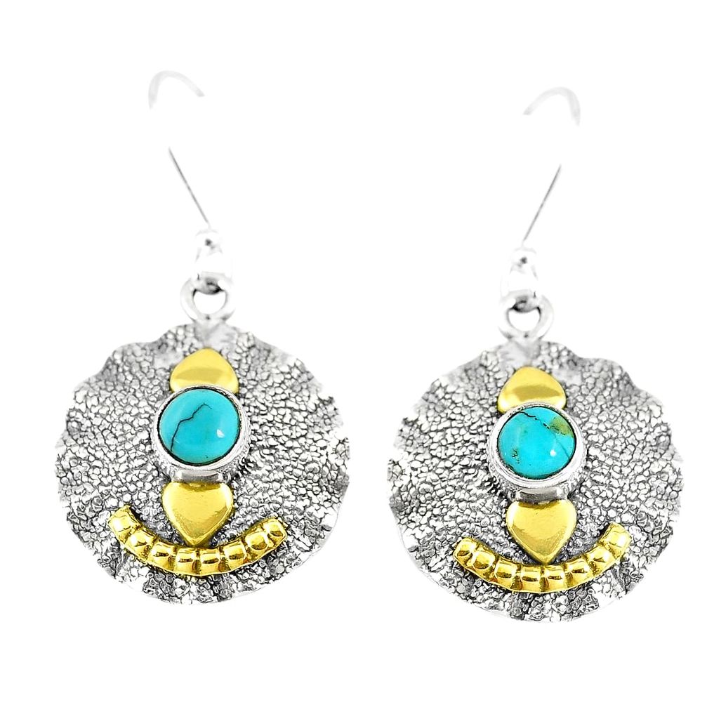 1.84cts victorian sleeping beauty turquoise 925 silver two tone earrings p7540