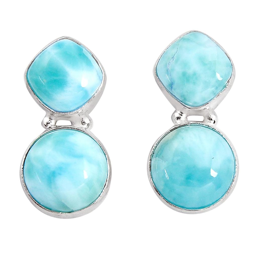 17.22cts natural blue larimar 925 sterling silver stud earrings jewelry p93321