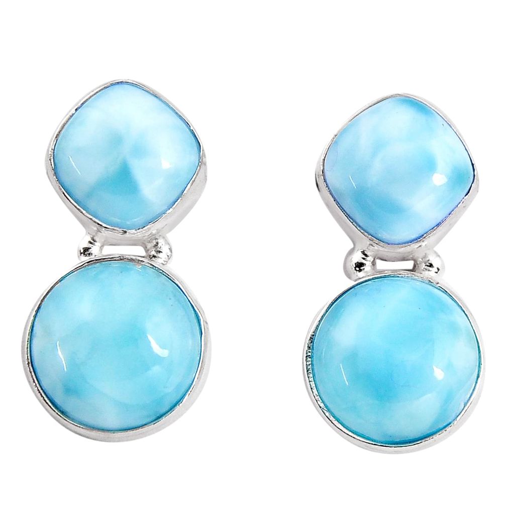 925 sterling silver 16.73cts natural blue larimar stud earrings jewelry p93324