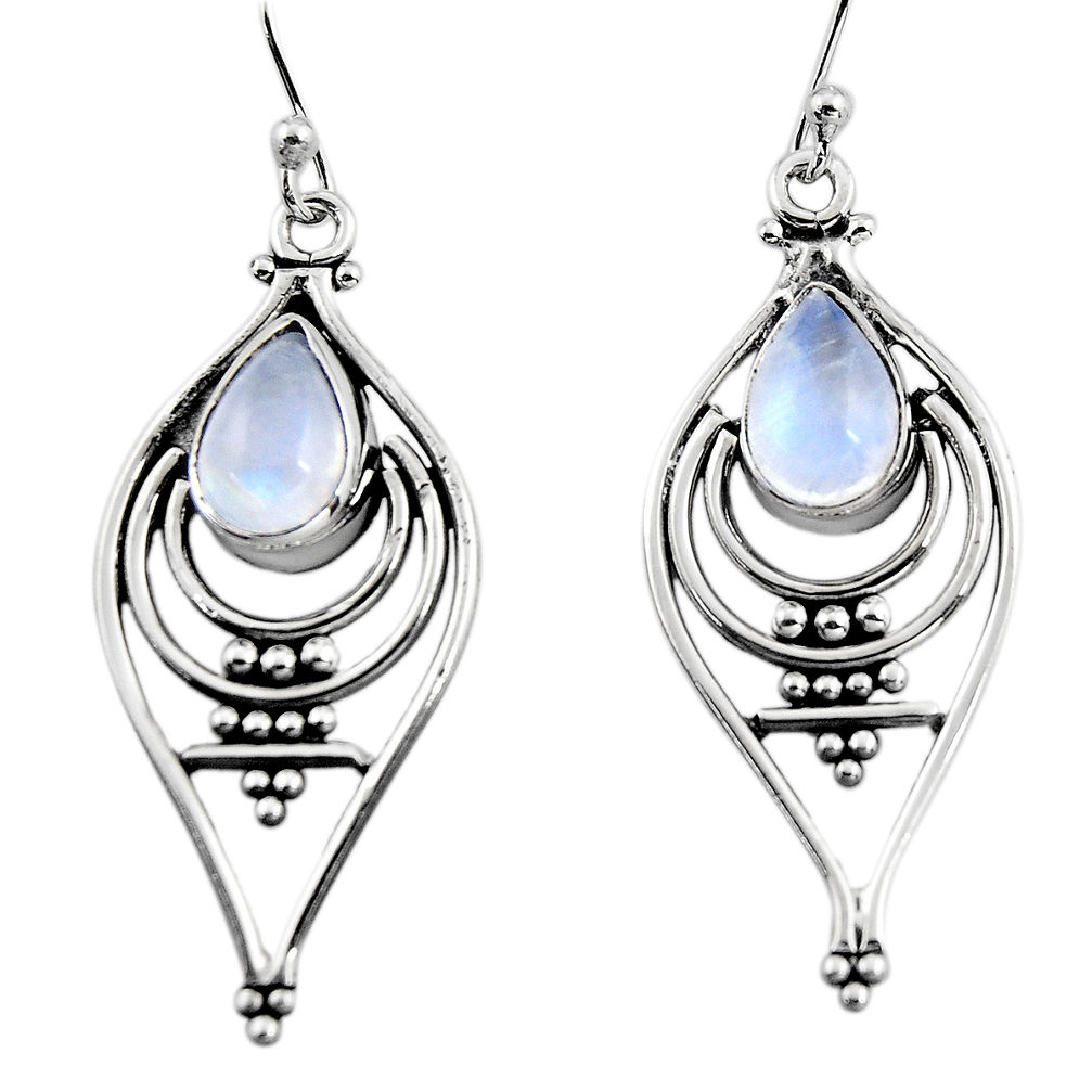 4.73cts natural rainbow moonstone 925 sterling silver dangle earrings p93633