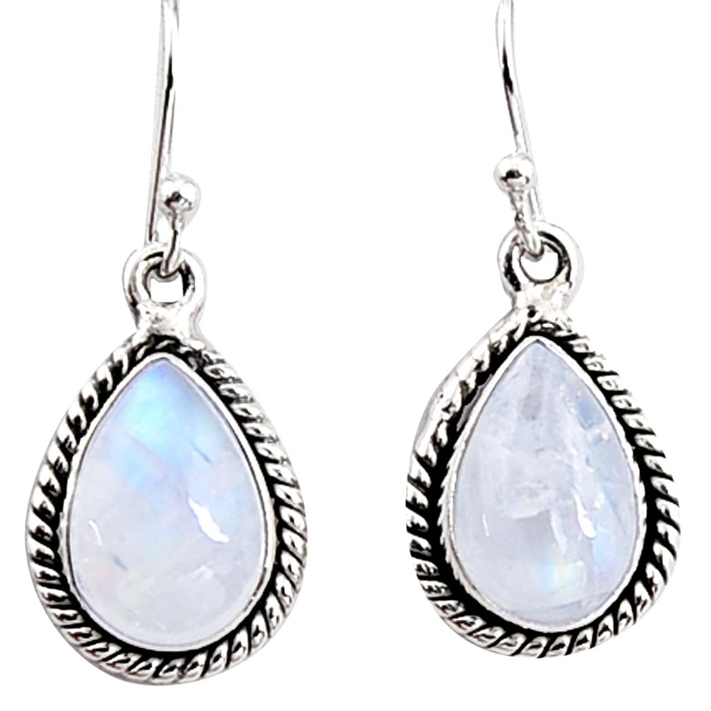 8.44cts natural rainbow moonstone 925 sterling silver dangle earrings p94343