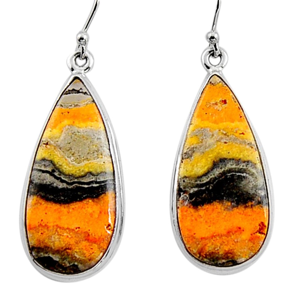 26.70cts natural yellow bumble bee australian jasper 925 silver earrings p94477