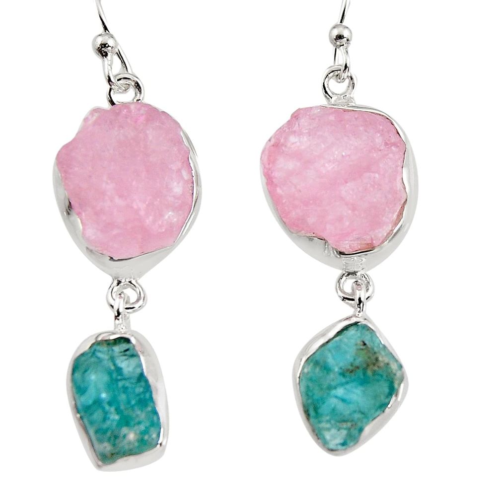 19.30cts natural pink morganite rough 925 silver dangle earrings p94743