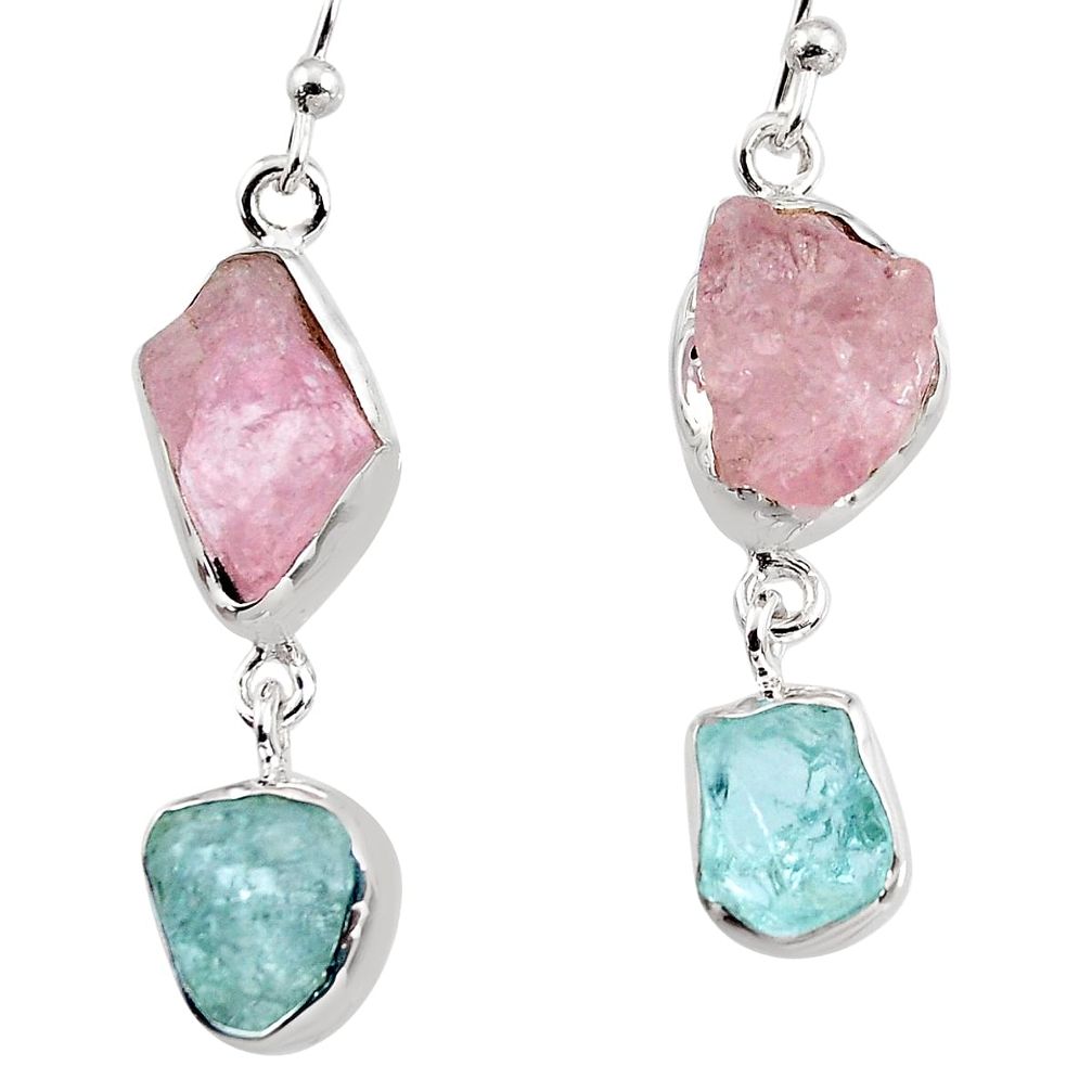 14.45cts natural pink morganite rough 925 silver dangle earrings p94761