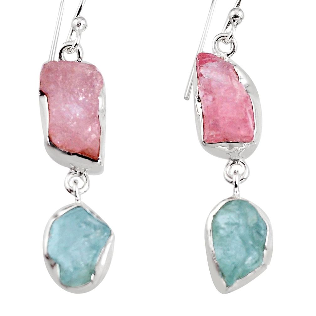 925 silver 15.55cts natural pink morganite rough dangle earrings p94774