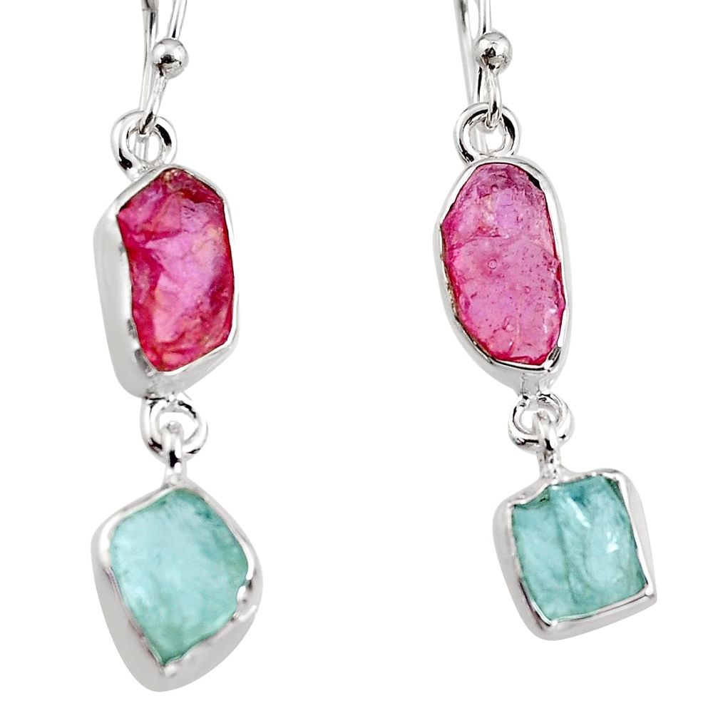 13.66cts natural pink tourmaline rough 925 silver dangle earrings p94777