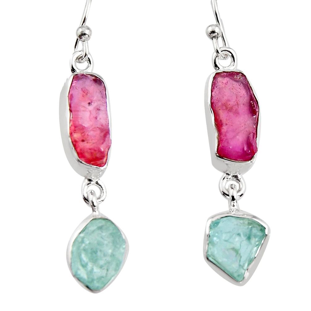 925 silver 16.54cts natural pink tourmaline rough dangle earrings p94779
