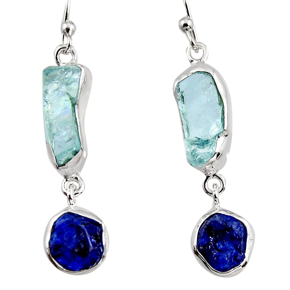 14.14cts natural aqua aquamarine rough 925 silver dangle earrings p94786