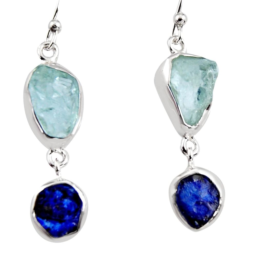 13.66cts natural aqua aquamarine rough 925 silver dangle earrings p94787