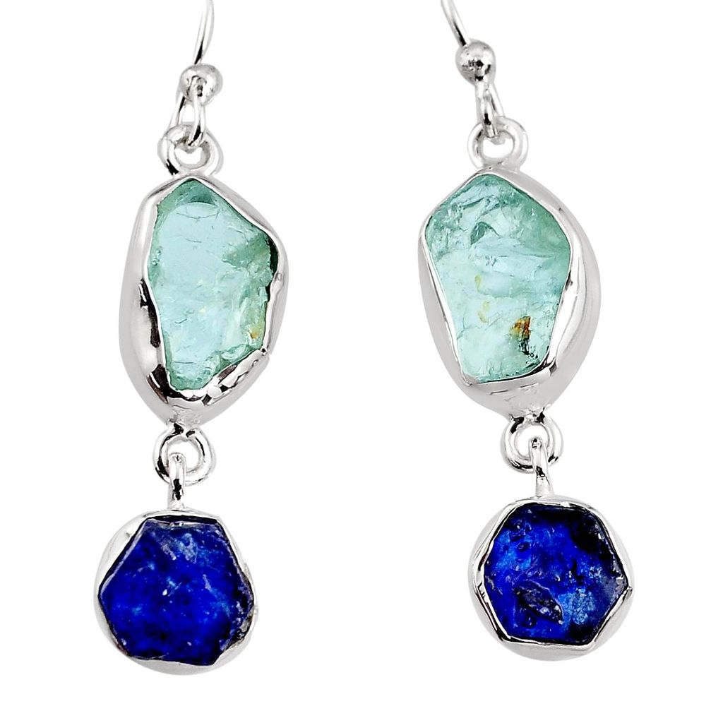 925 silver 13.03cts natural aqua aquamarine rough dangle earrings p94788