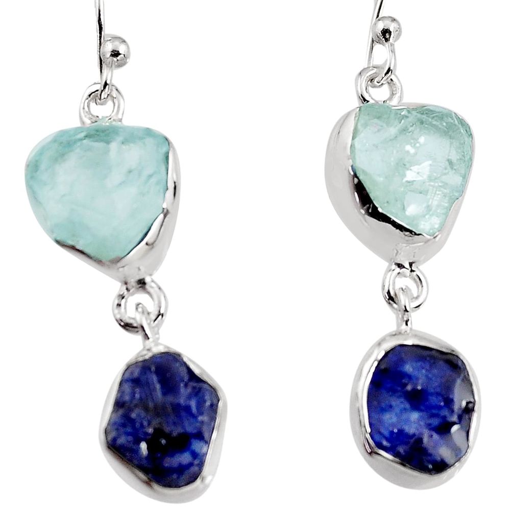 925 silver 14.14cts natural aqua aquamarine rough dangle earrings p94792
