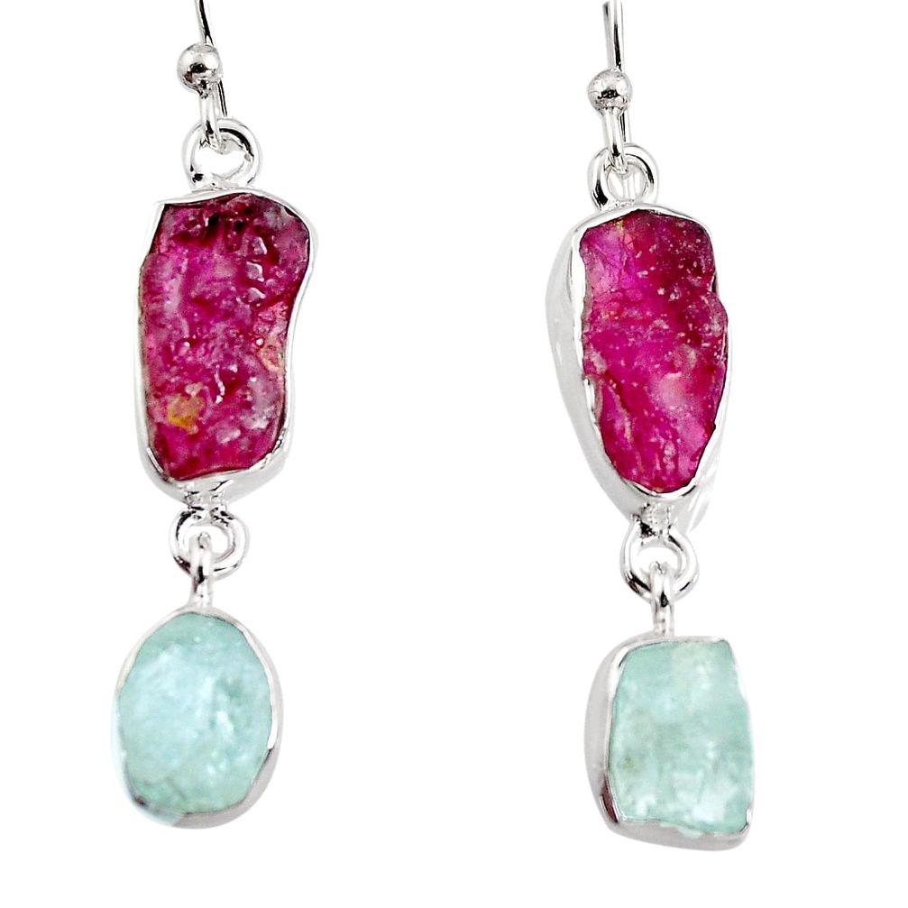 15.55cts natural pink tourmaline rough 925 silver dangle earrings p94798