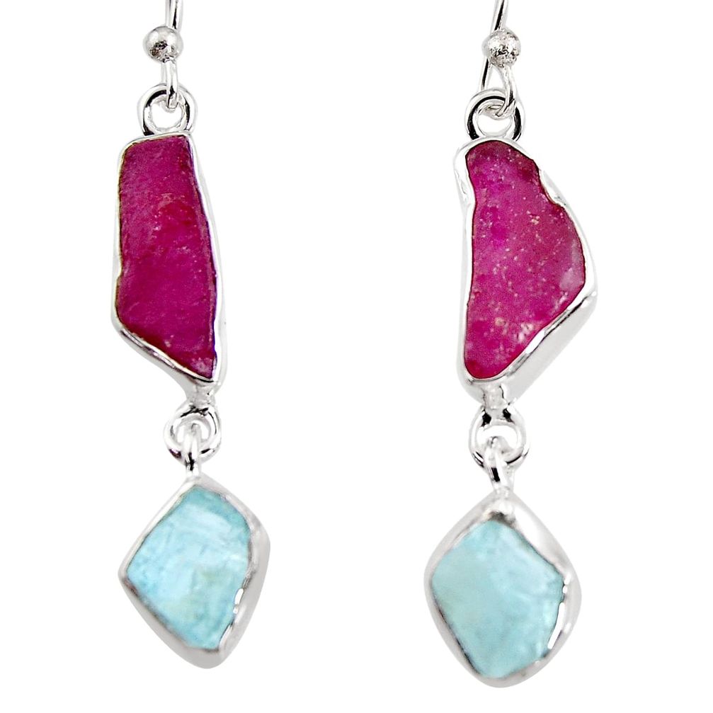 925 silver 15.02cts natural pink tourmaline rough dangle earrings p94800
