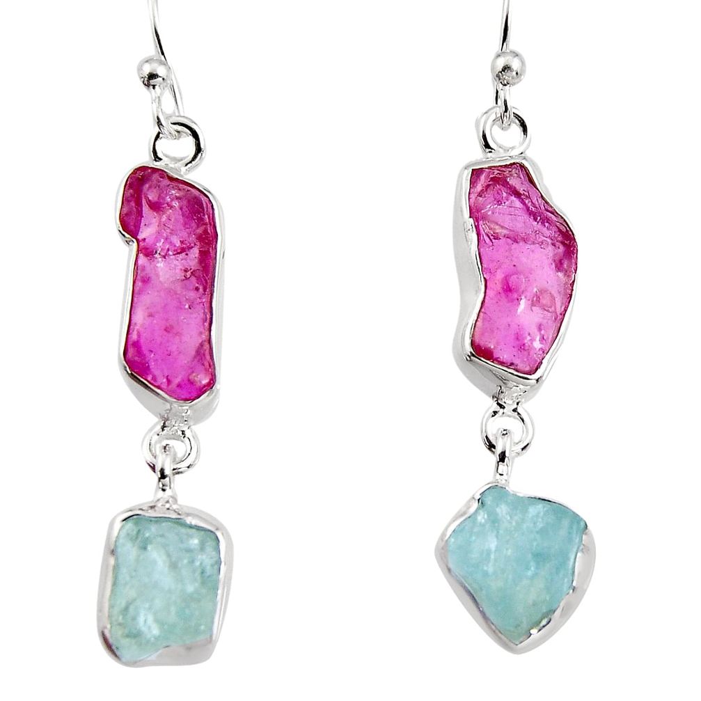 16.03cts natural pink tourmaline rough 925 silver dangle earrings p94816