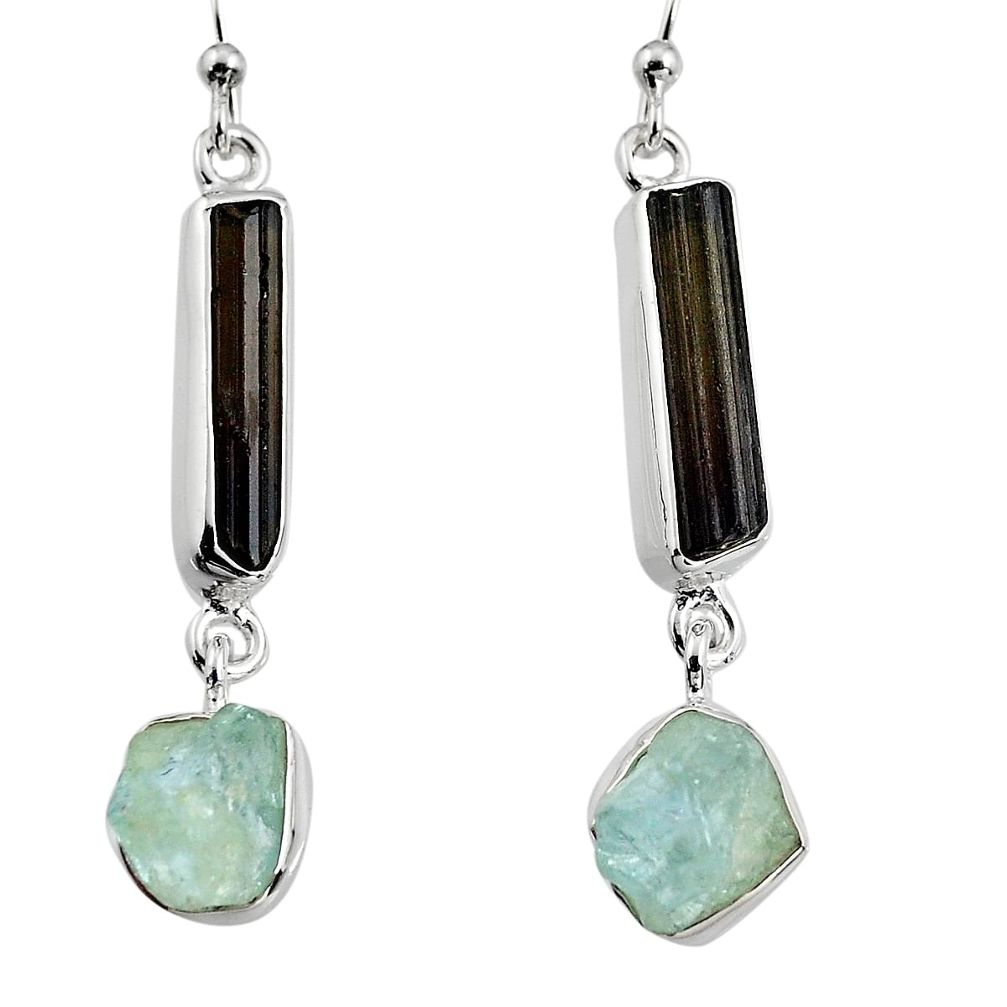 925 silver 15.58cts natural black tourmaline rough dangle earrings p94824