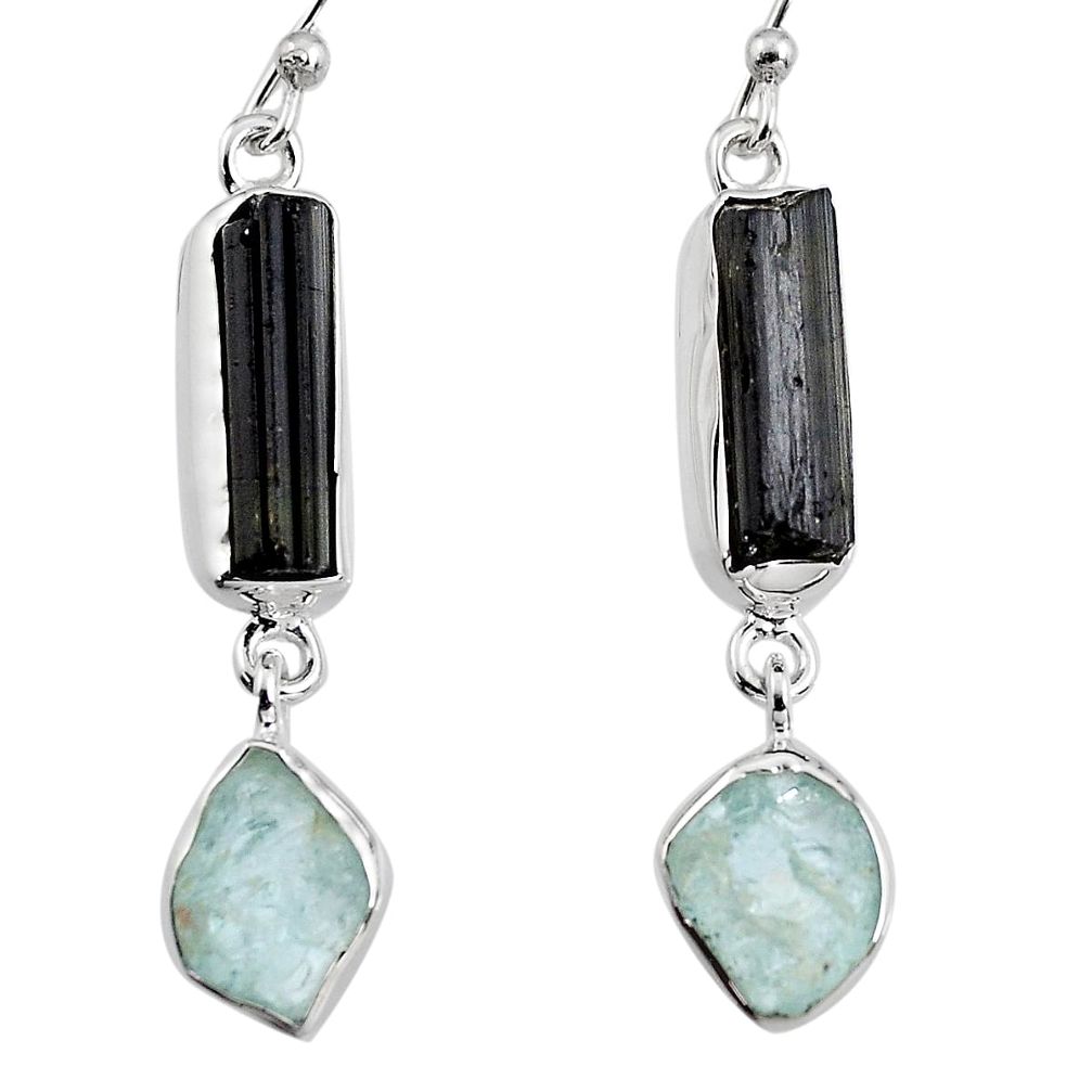 925 silver 15.02cts natural black tourmaline rough dangle earrings p94827