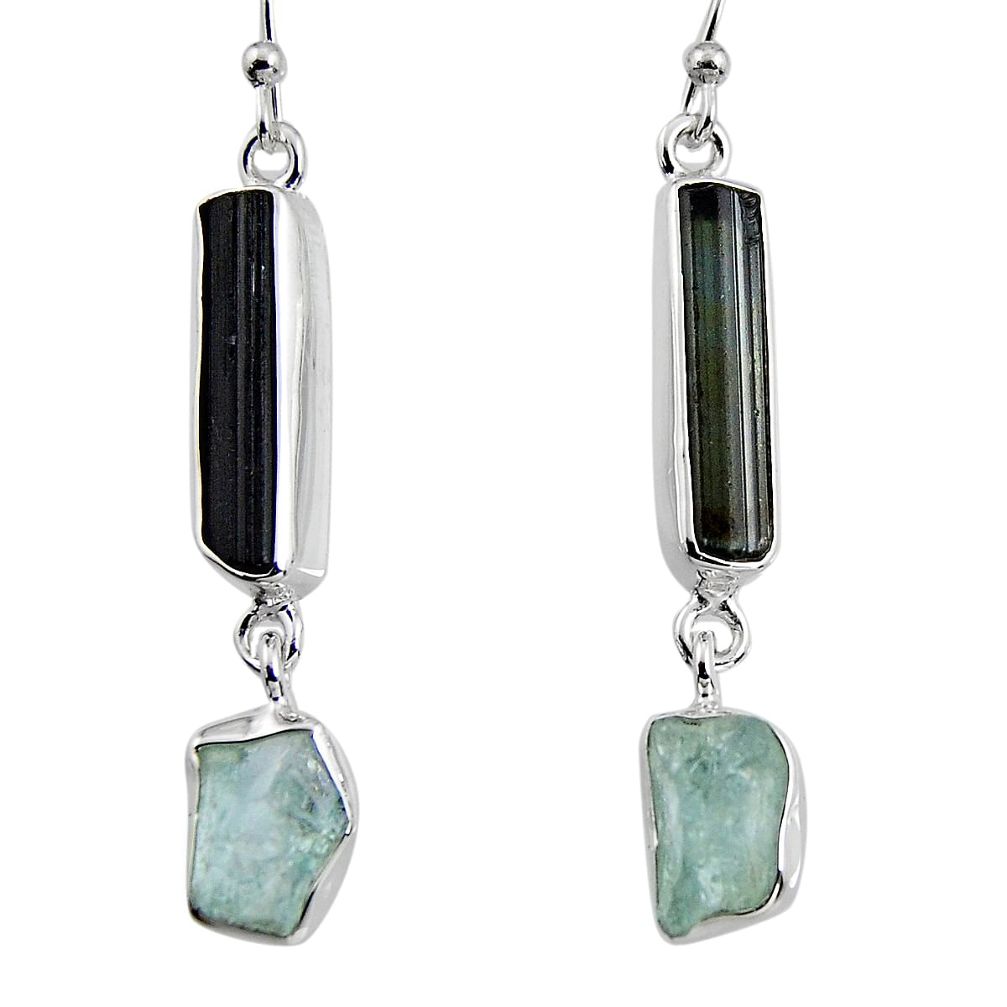 15.02cts natural black tourmaline rough 925 silver dangle earrings p94828