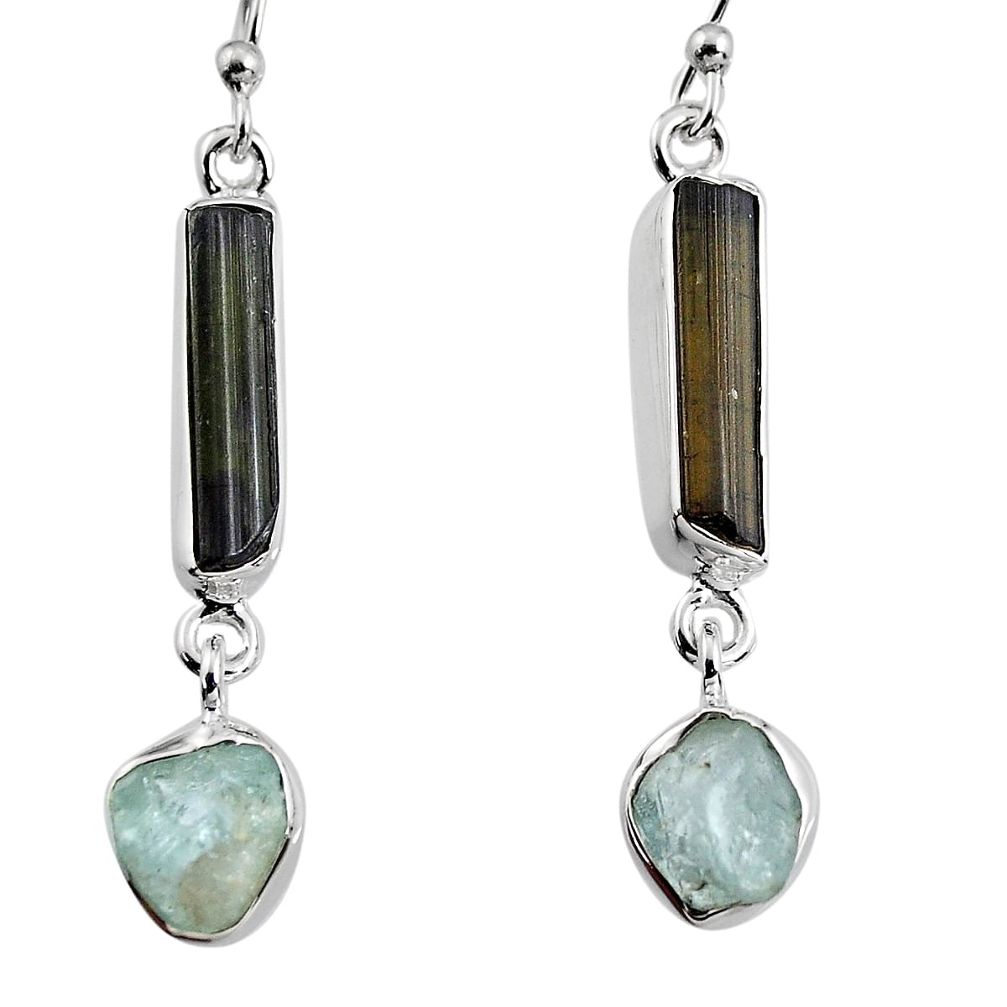 13.18cts natural black tourmaline rough 925 silver dangle earrings p94832