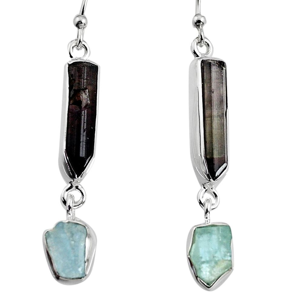 14.47cts natural black tourmaline rough 925 silver dangle earrings p94834