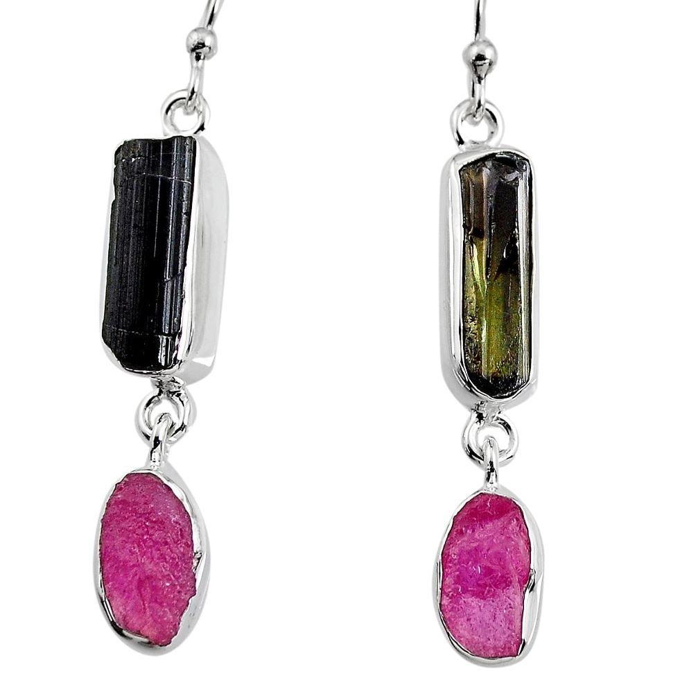 925 silver 14.45cts natural black tourmaline rough dangle earrings p94836