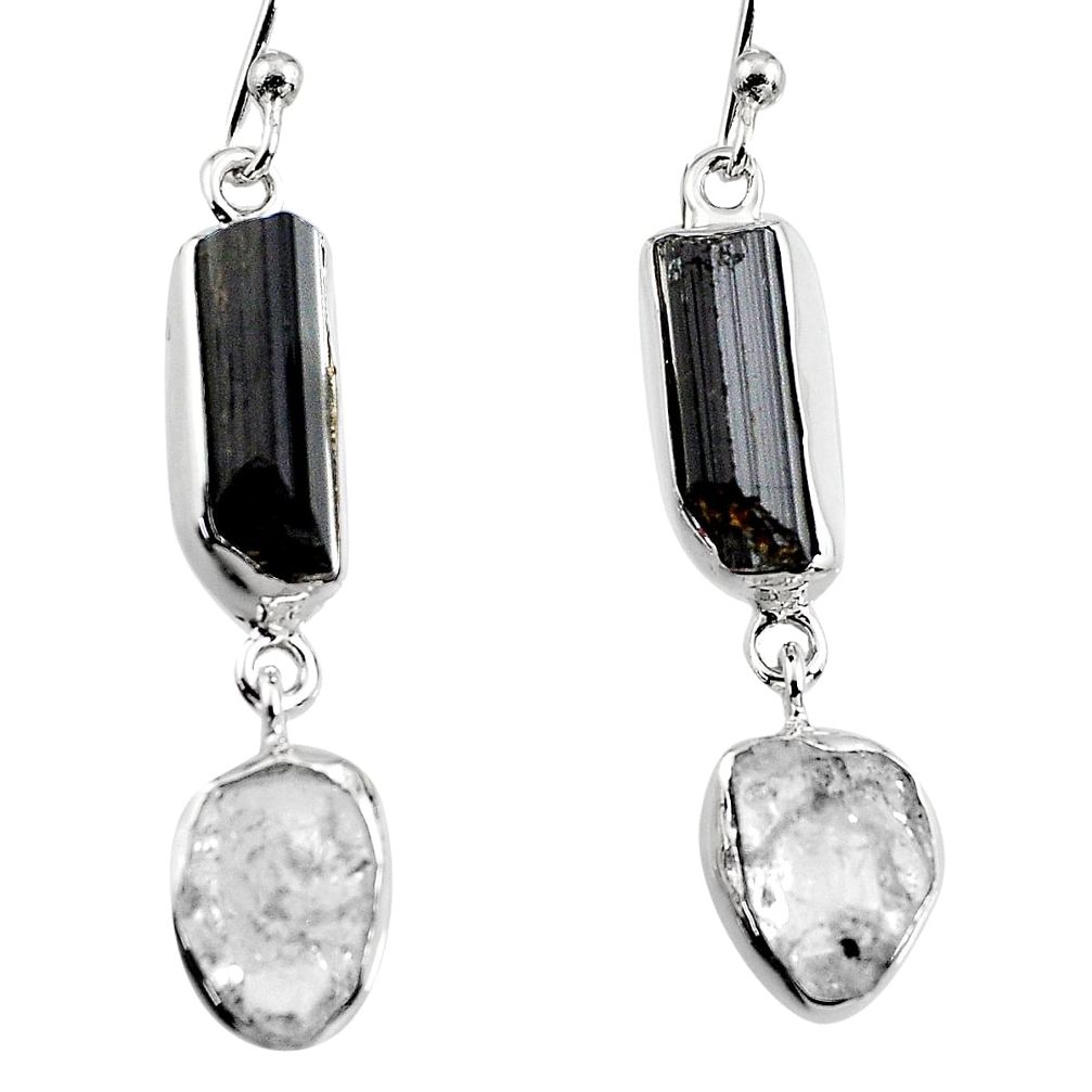 14.47cts natural black tourmaline rough 925 silver dangle earrings p94854