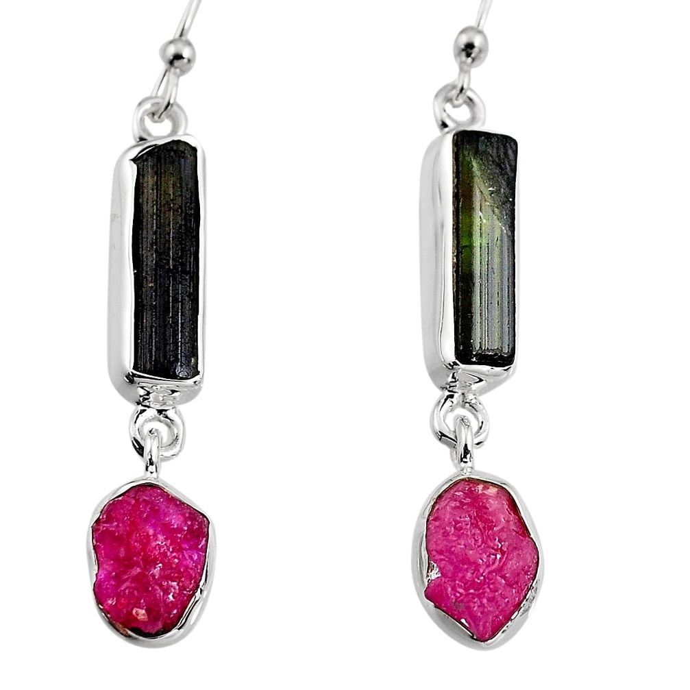 925 silver 13.15cts natural black tourmaline rough dangle earrings p94859