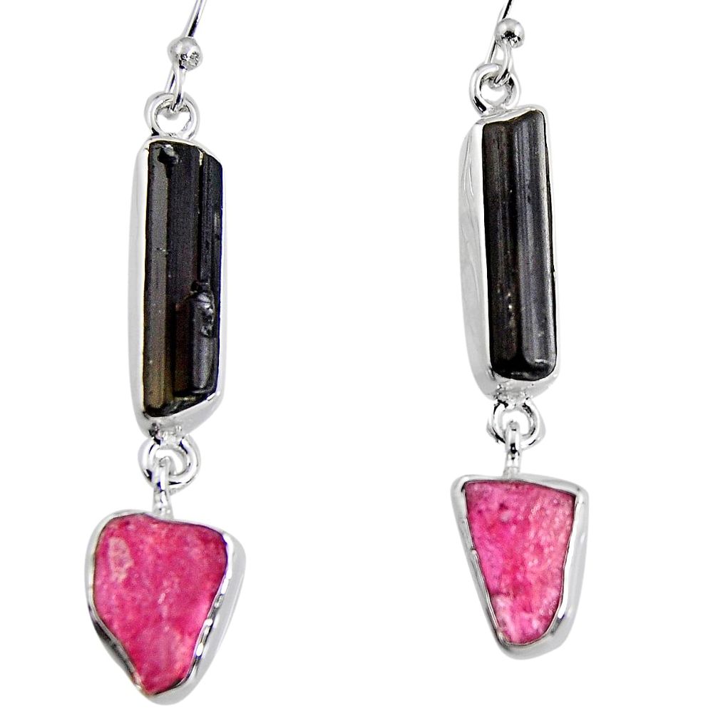 16.85cts natural black tourmaline rough 925 silver dangle earrings p94862