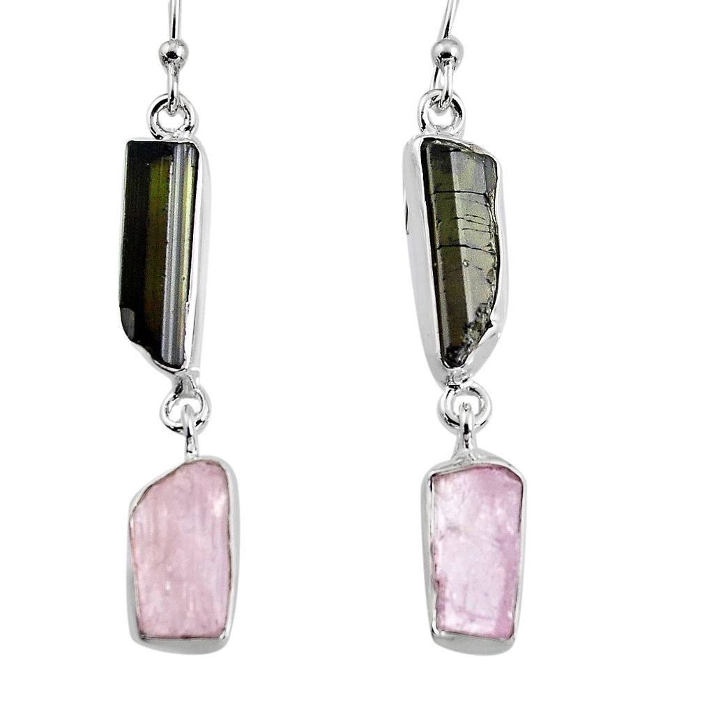 16.03cts natural black tourmaline rough 925 silver dangle earrings p94866