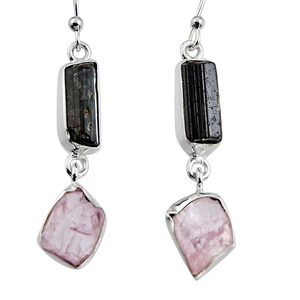 925 silver 15.02cts natural black tourmaline rough dangle earrings p94867