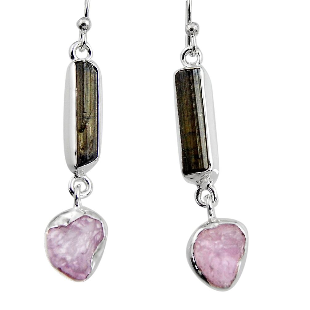 925 silver 14.62cts natural black tourmaline rough dangle earrings p94871