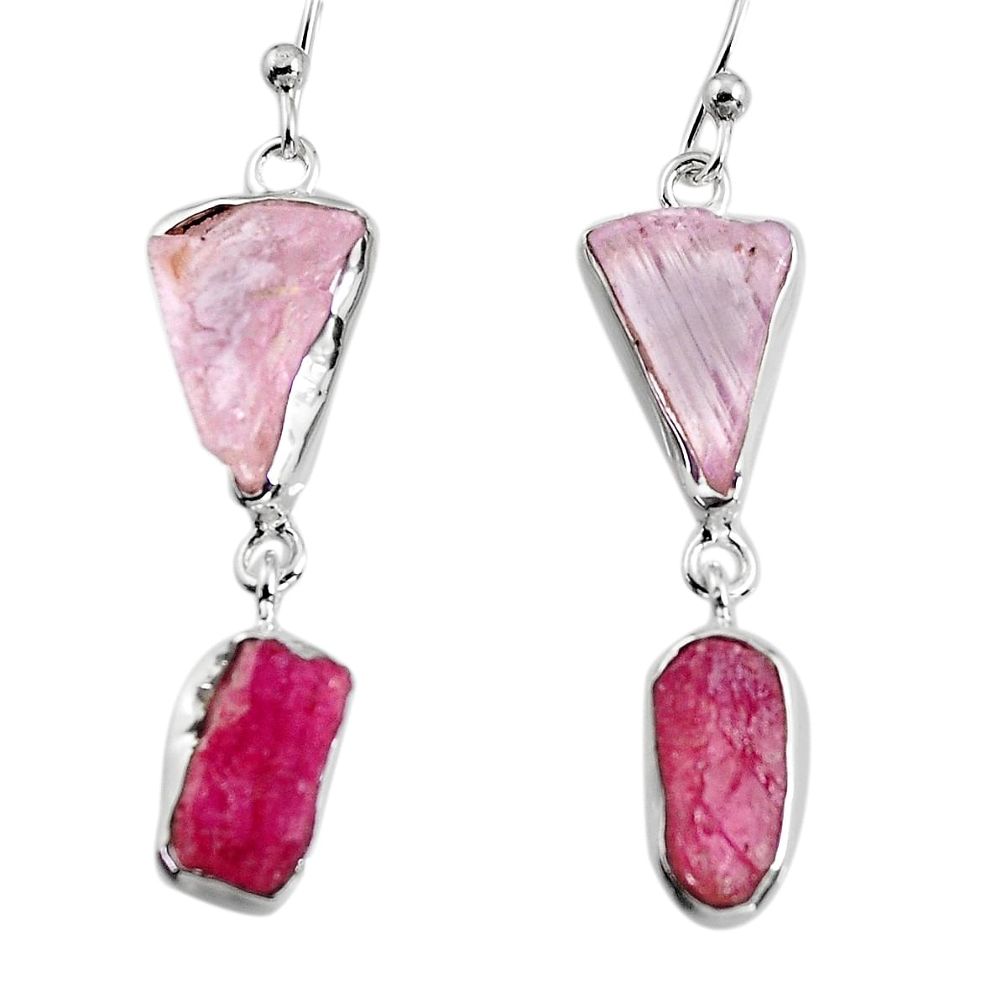 16.06cts natural pink kunzite rough 925 silver dangle earrings jewelry p94886