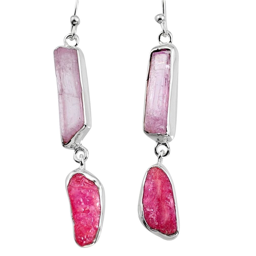 17.93cts natural pink kunzite rough 925 silver dangle earrings jewelry p94893