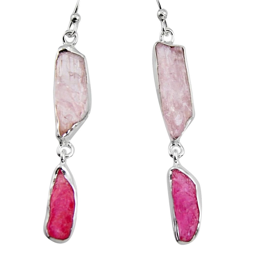16.87cts natural pink kunzite rough 925 silver dangle earrings jewelry p94894