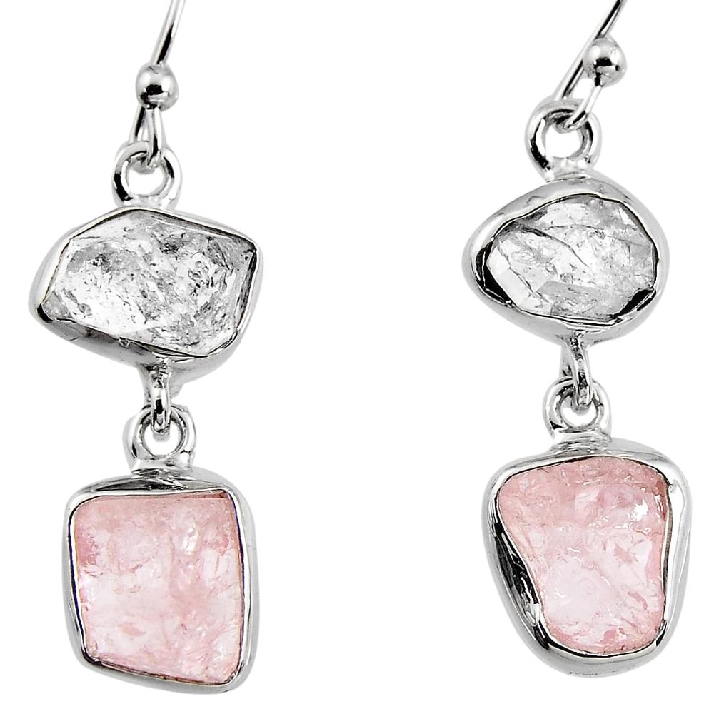 12.65cts natural pink morganite rough 925 silver dangle earrings p94902