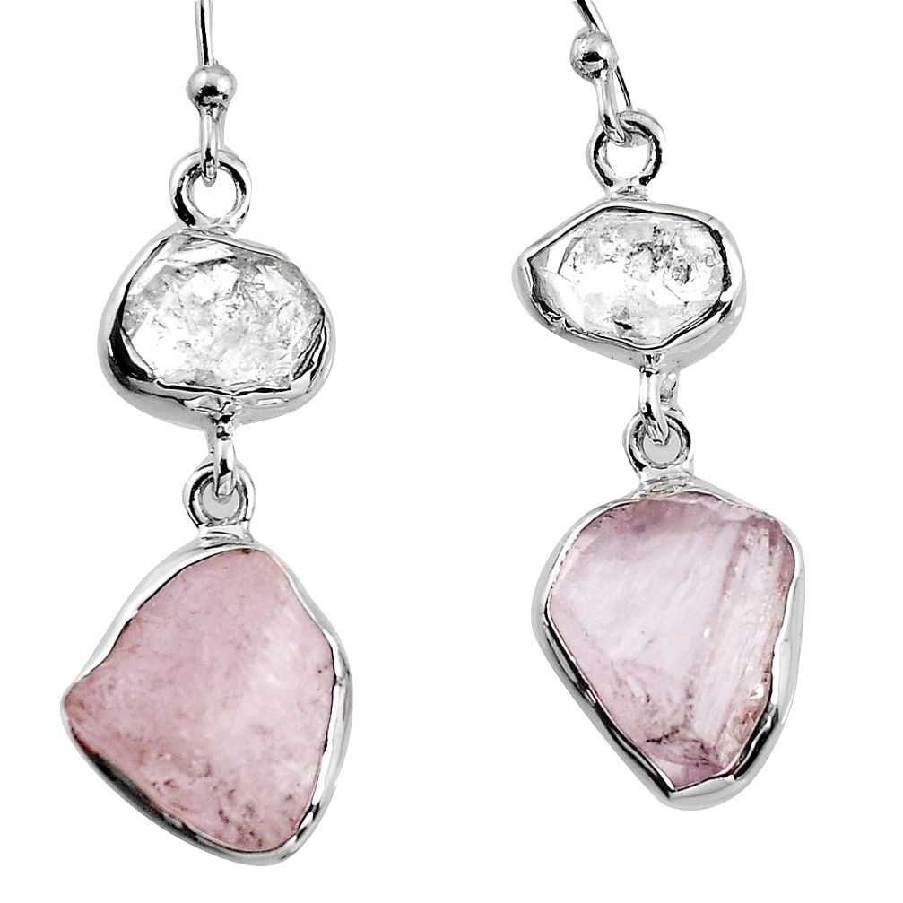 925 silver 15.02cts natural pink morganite rough dangle earrings p94908