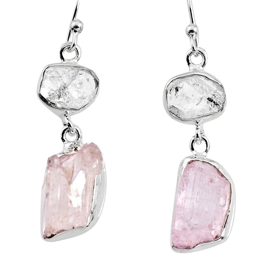 17.42cts natural pink morganite rough 925 silver dangle earrings p94910