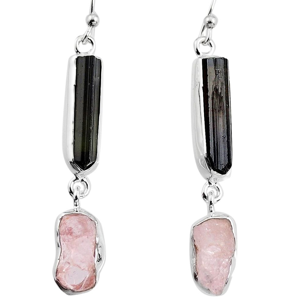 15.55cts natural pink morganite rough 925 silver dangle earrings p94911