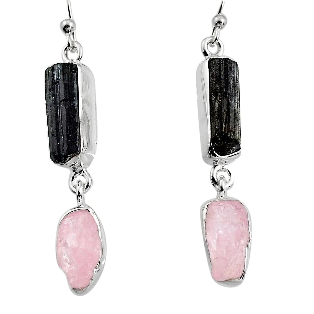 925 silver 14.47cts natural pink morganite rough dangle earrings p94912