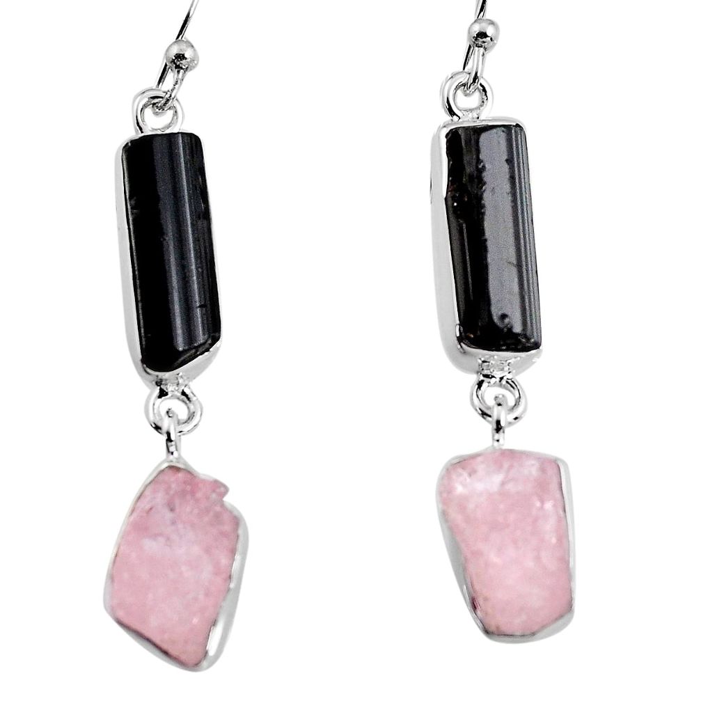 16.85cts natural pink morganite rough 925 silver dangle earrings p94913