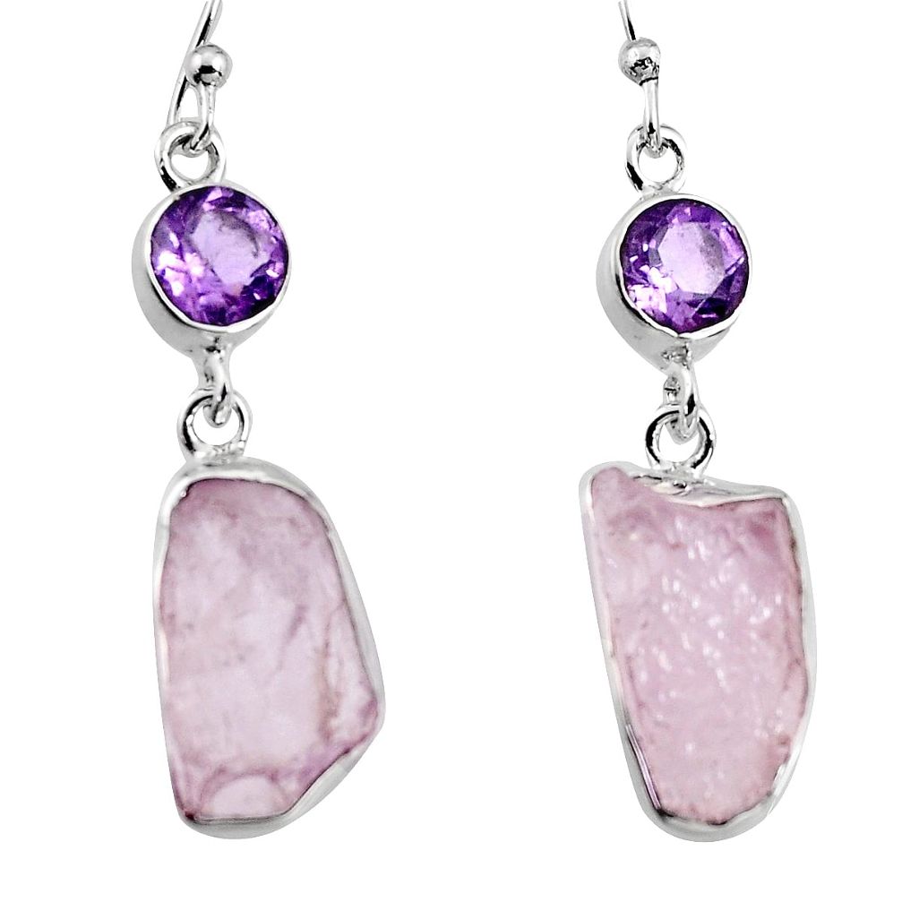 13.77cts natural pink morganite rough amethyst 925 silver dangle earrings p94926