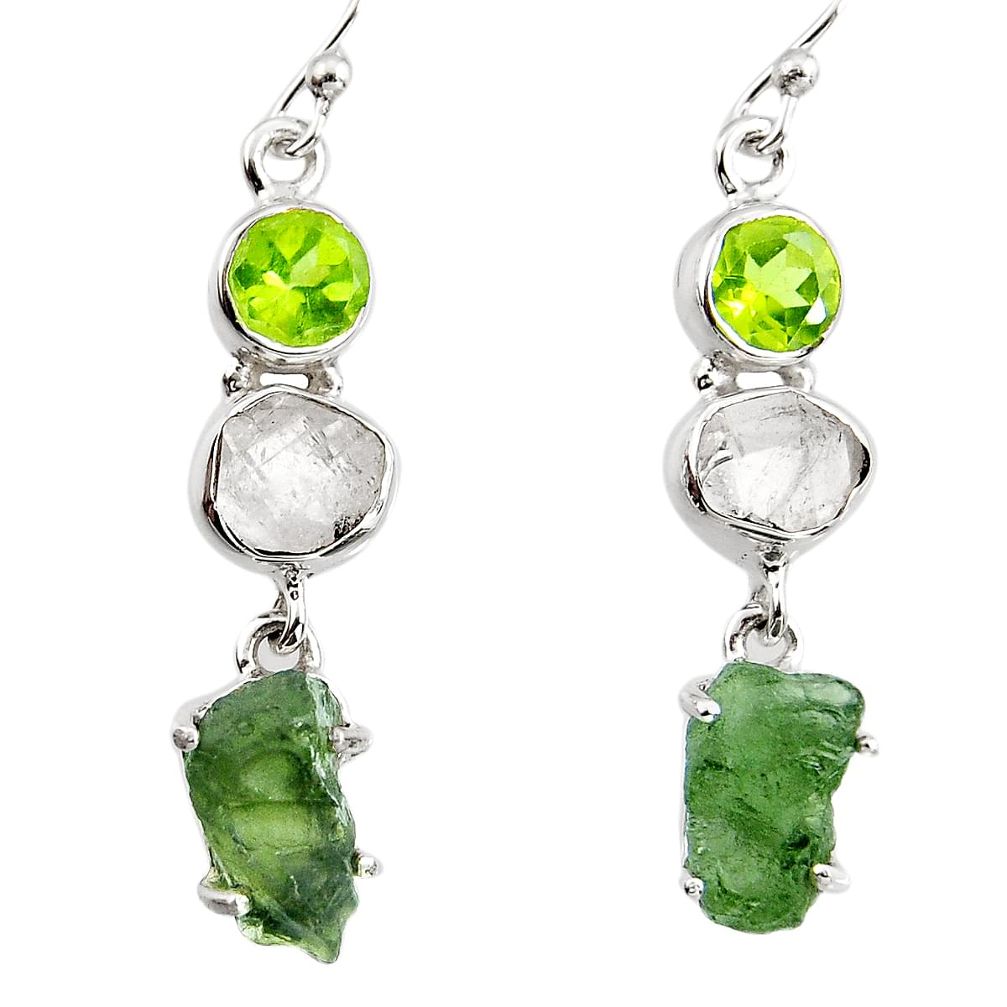 14.68cts natural green moldavite (genuine czech) 925 silver earrings p95022