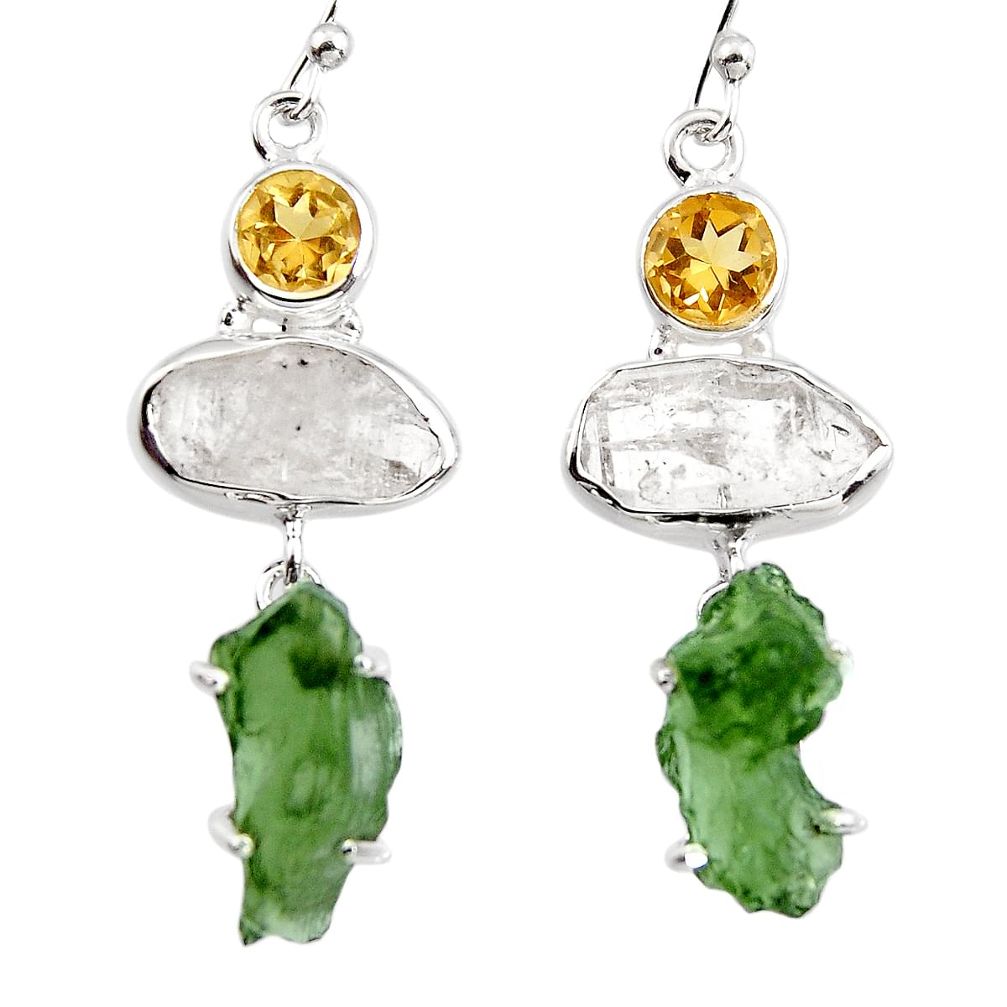 18.15cts natural green moldavite (genuine czech) 925 silver earrings p95025
