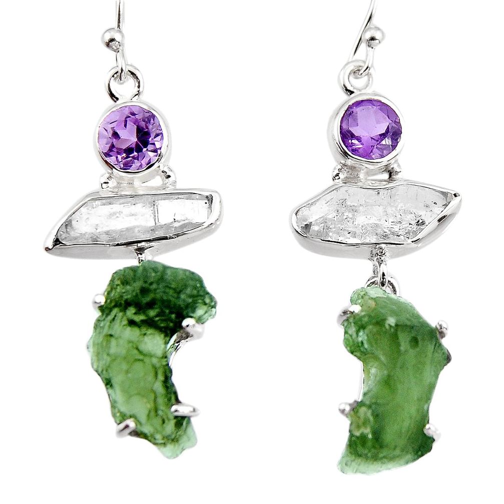 19.10cts natural green moldavite (genuine czech) 925 silver earrings p95027