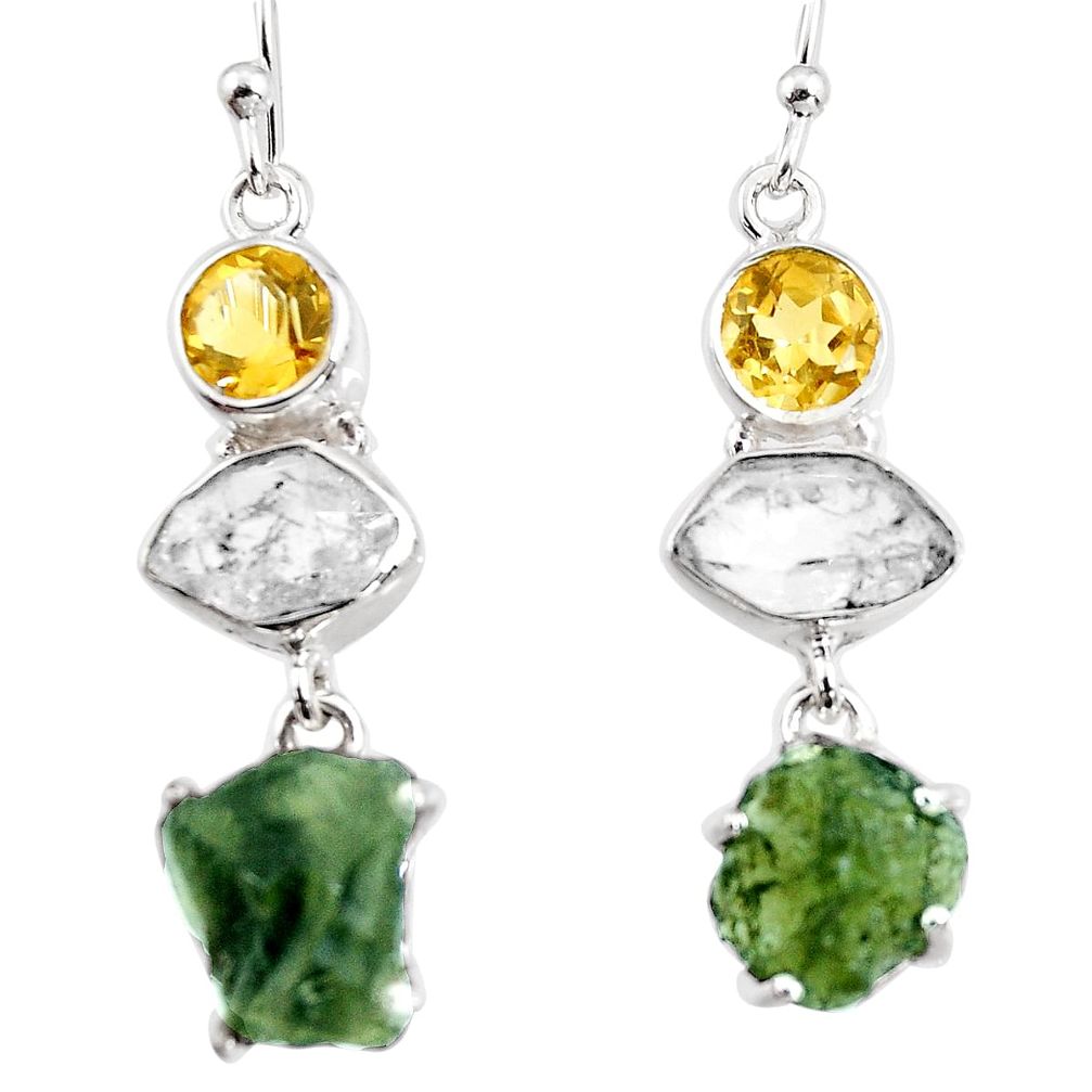16.20cts natural green moldavite (genuine czech) 925 silver earrings p95031